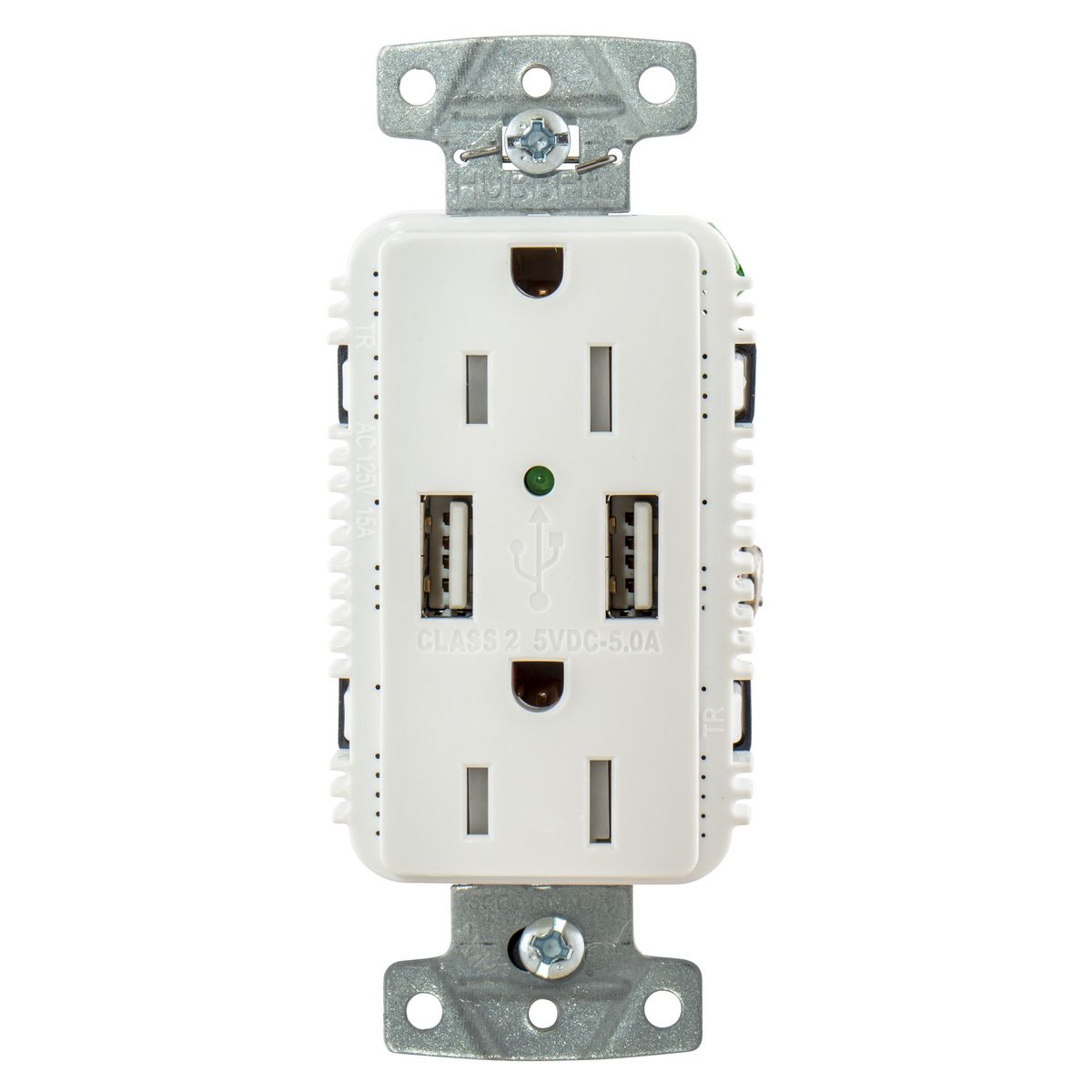 Hubbell USB15A5W White Outlet Dual 15 Amp 125v 2-Pole and Dual 5 Amp