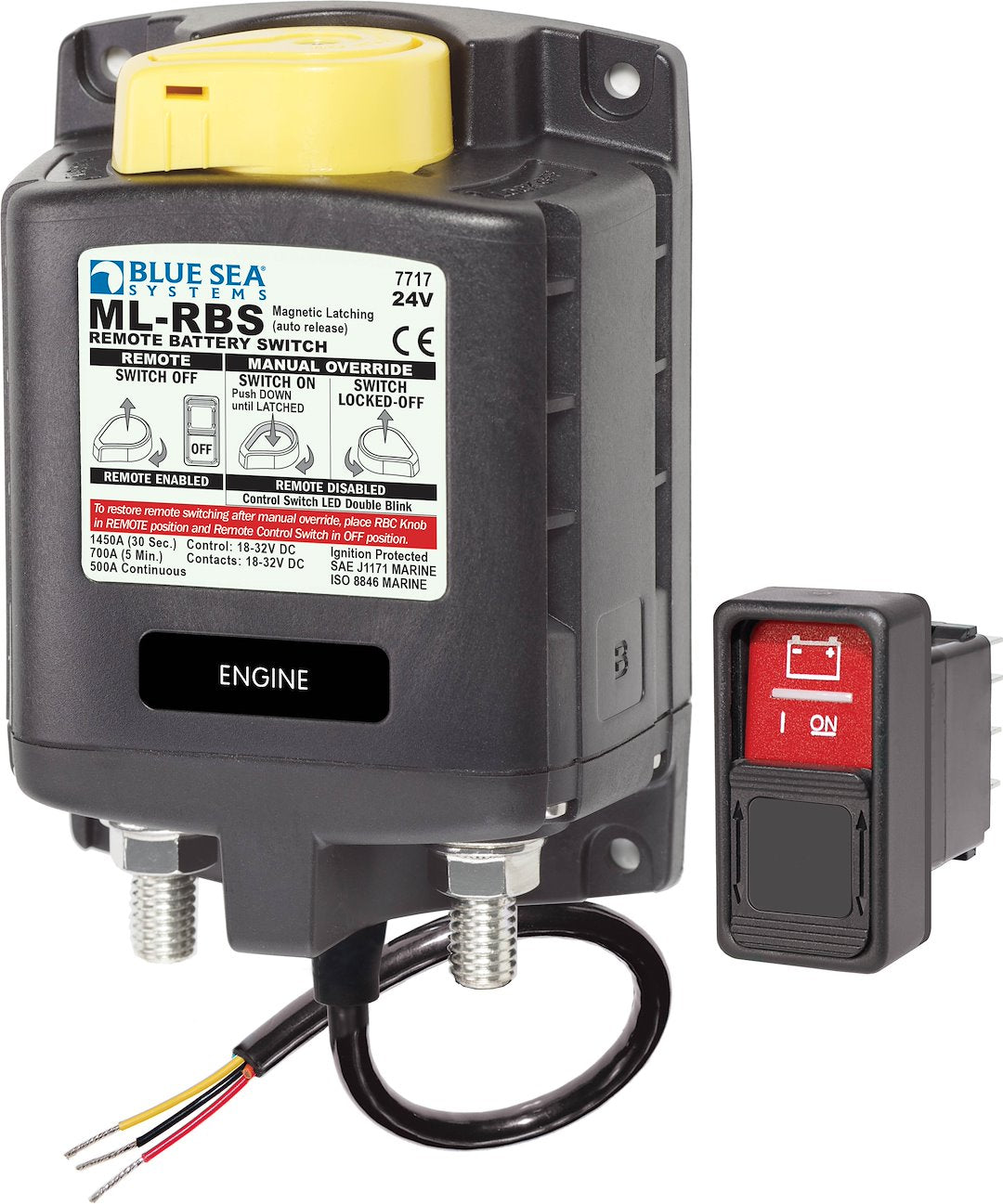 BLUE SEA SOLENOID ML 24V RBS SPST W/MAN 2 [7717-BSS]