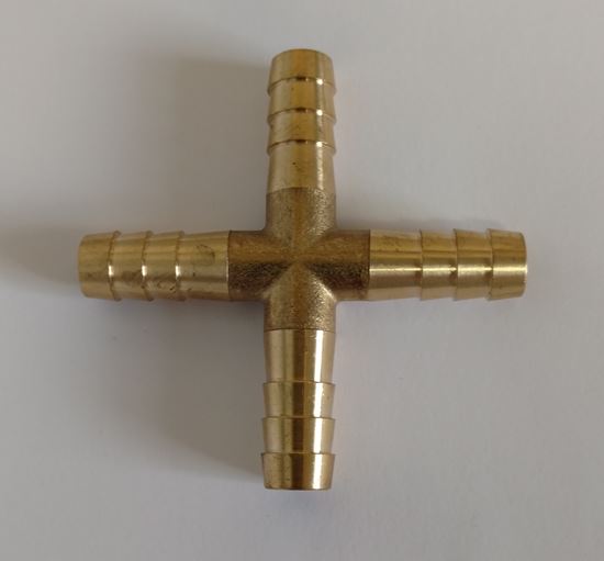 HELIX RACING BRASS BARB CROSS  4-WAY 5/16'(8MM) [053-3450]