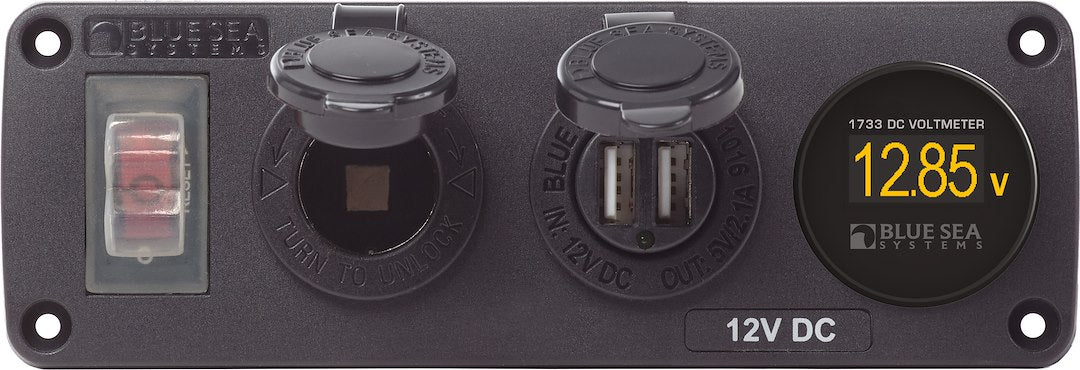 BLUE SEA PANEL ACC H2O USB  SCKT & VMETER [4366-BSS]